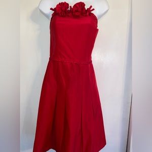 LILLY PULITZER Belinda Rosette Red Strapless Silk Dress Flowers Detail